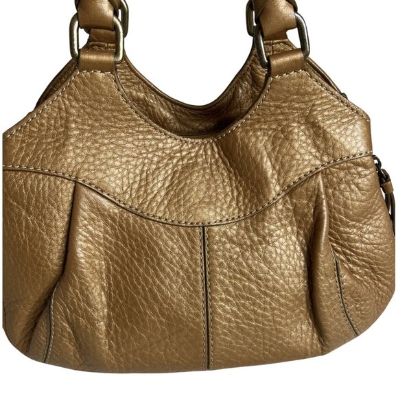 Cole Haan Gold Pebbled Leather Handbag Double Handles & Zip Closure - Picture 3 of 13